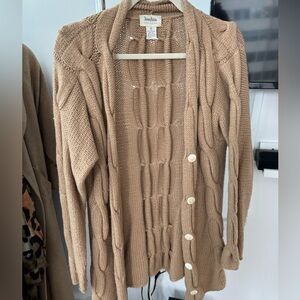 Chunky tan grandma cardigan sweater - 100% cashmere